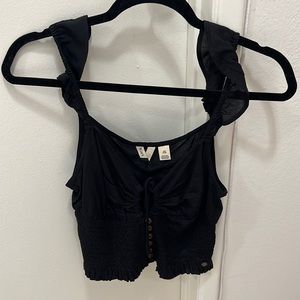 Black, Roxy, ruffle with buttons top. Never worn, brand new.